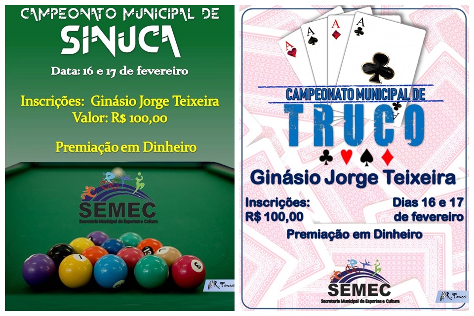 Torneios de sinuca e truco com premiação em dinheiro acontecem neste final de semana 