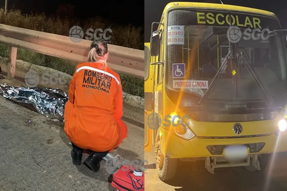 Homem morre após ser atropelado por ônibus escolar na ponte sob o rio Madeira