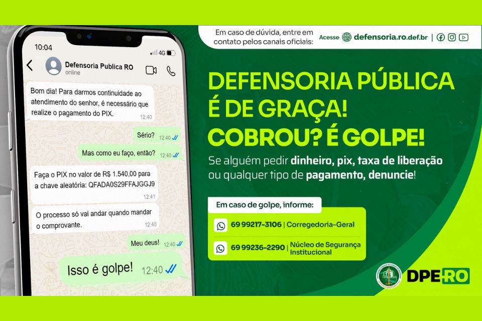 Defensoria Pública alerta sobre ocorrência de golpes utilizando o nome da instituição