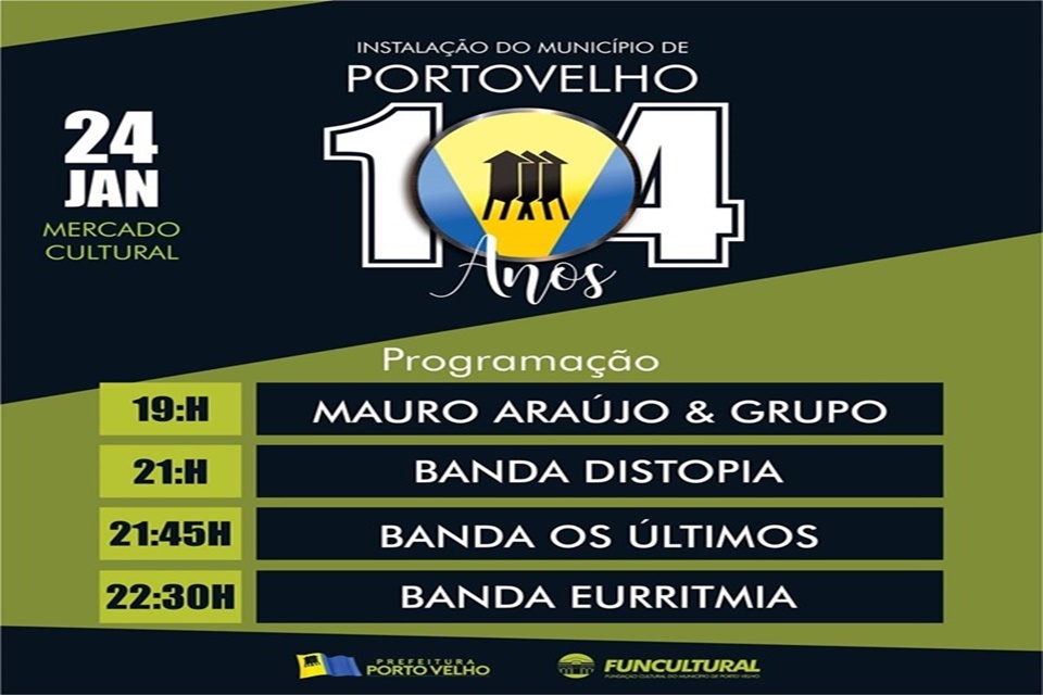 Festa de aniversário de Porto Velho terá quatro atrações artísticas