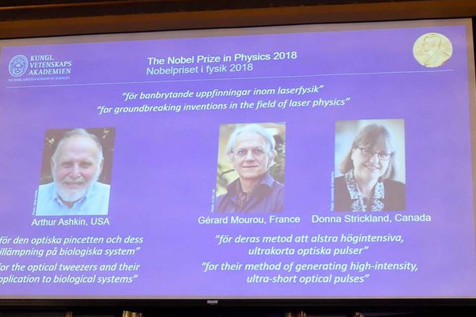 Americano, francês e canadense vencem Prêmio Nobel de Física 2018