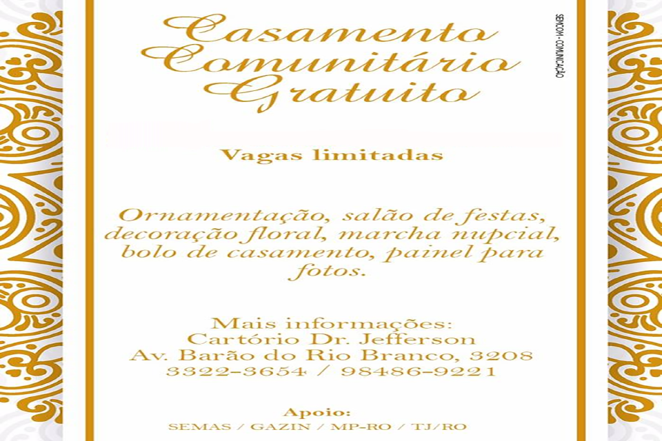 Casamento comunitário: inscrições encerram nesta sexta-feira, dia 9