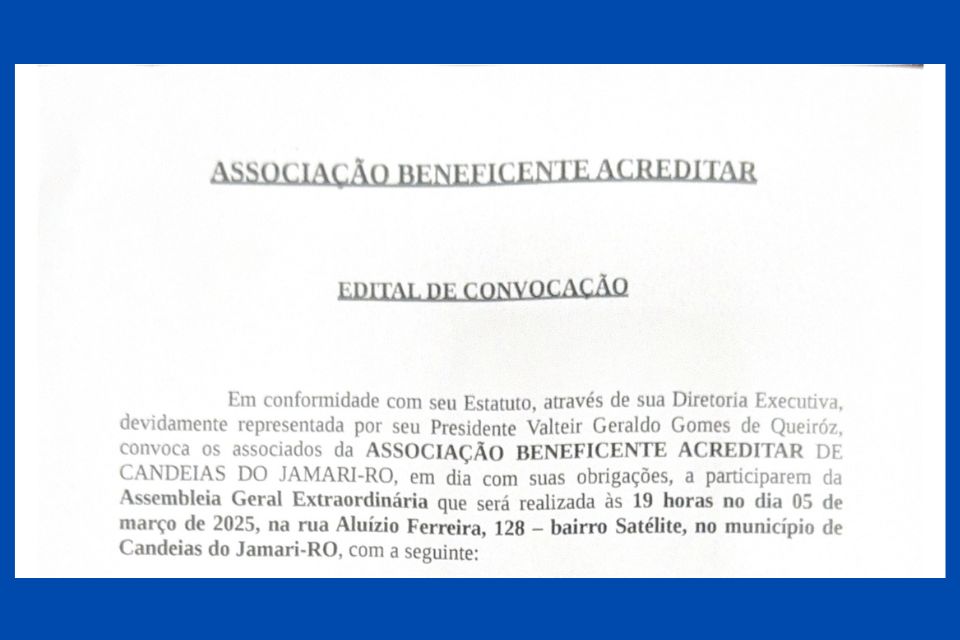 Edital de Convocação - Associação Beneficente Acreditar